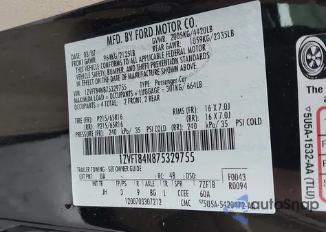 2007 Ford Mustang V6 Deluxe/V6 Premium from USA, damaged, VIN 1ZVFT84N875329755